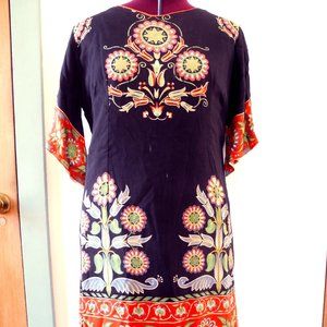 60s Japan Silk Crepe Dress Boho Chic with Tassle